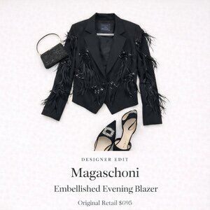 NWT Magaschoni Feather Sequin Cropped Evening Blazer Size 4 Runway